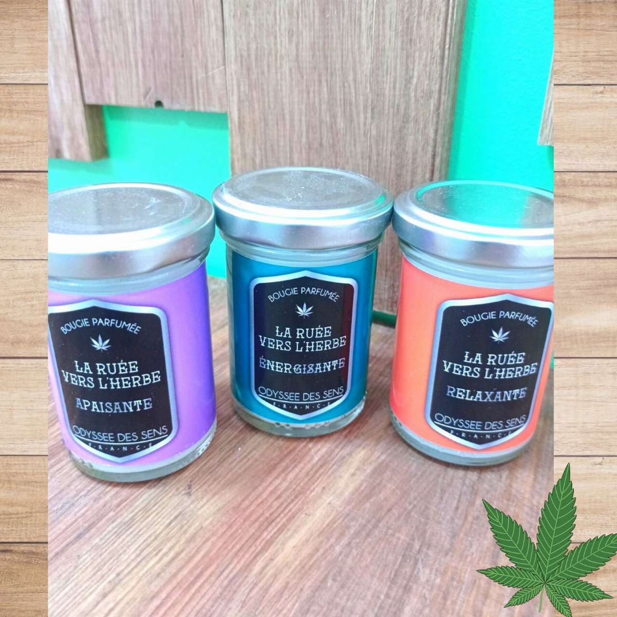 Bougie parfumée La ruée vers l'Herbe au chanvre CBD-80g-Apaisante-Energisante-Relaxante- Produit Français